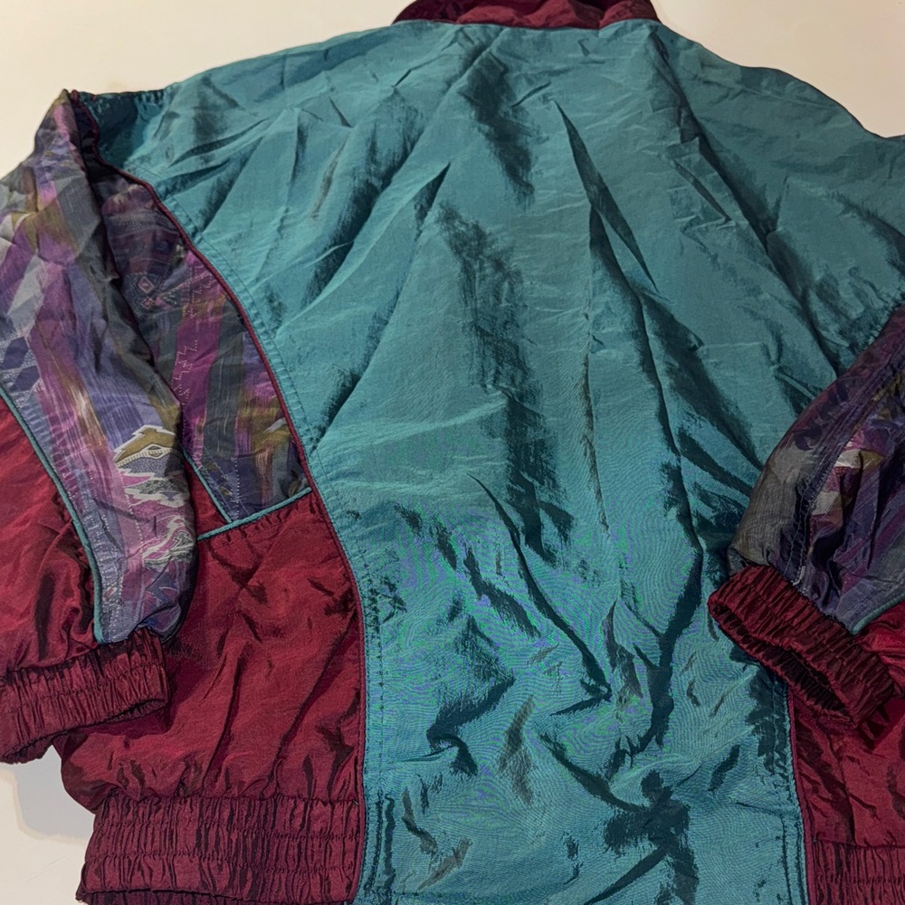 Vintage Rock Creek Burgundy, Teal, &‎ Aztec Print Windbreaker Size Medium - Picture 7 of 8